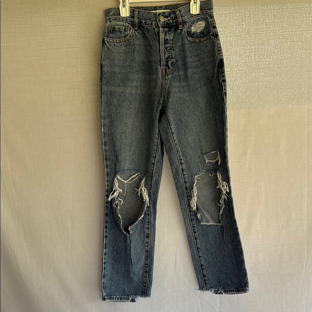PacSun Womens Juniors High Rise Straight Blue Denim Jeans Distressed Size 01/25